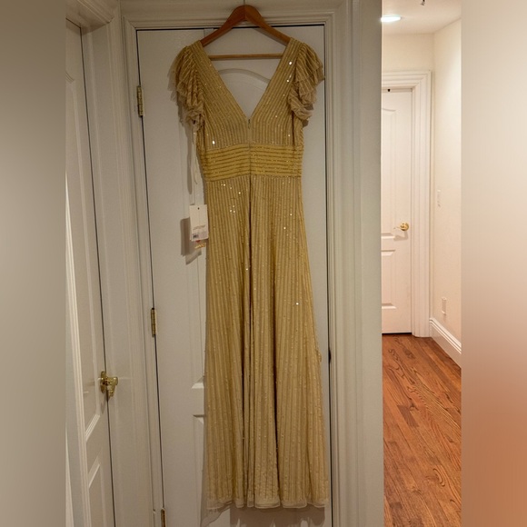 NWT Mac Duggal #5646 Embellished Butter Yellow Flutter Cap Sleeve A-Line Gown - Picture 5 of 11